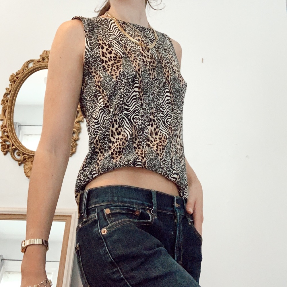 Plisse brand animal print patchwork top